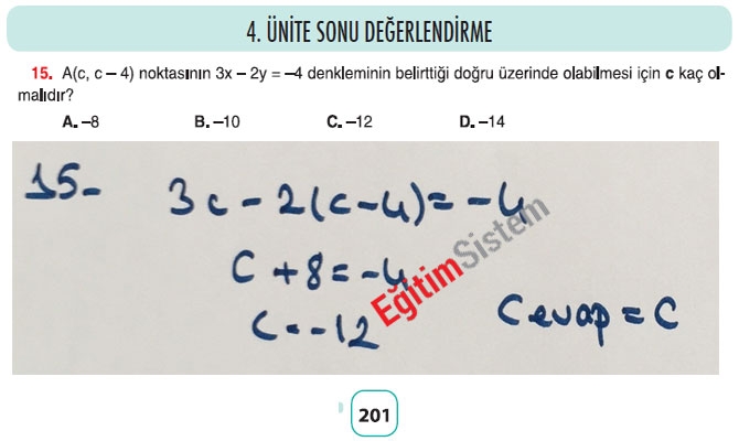 8. Sınıf Matematik 4. Ünite Sonu Değerlendirme Soru Cevapları 15