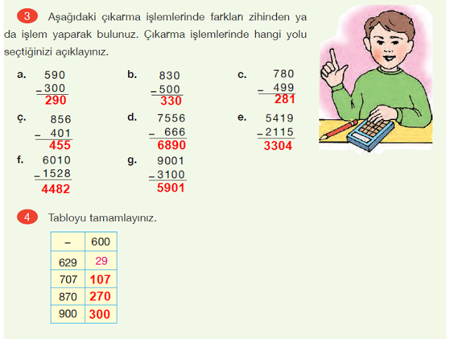 4. Sınıf Yakın Çağ Yayınları Matematik Ders Kitabı 71. Sayfa Cevapları Doğal Sayılarla Çıkarma İşlemi